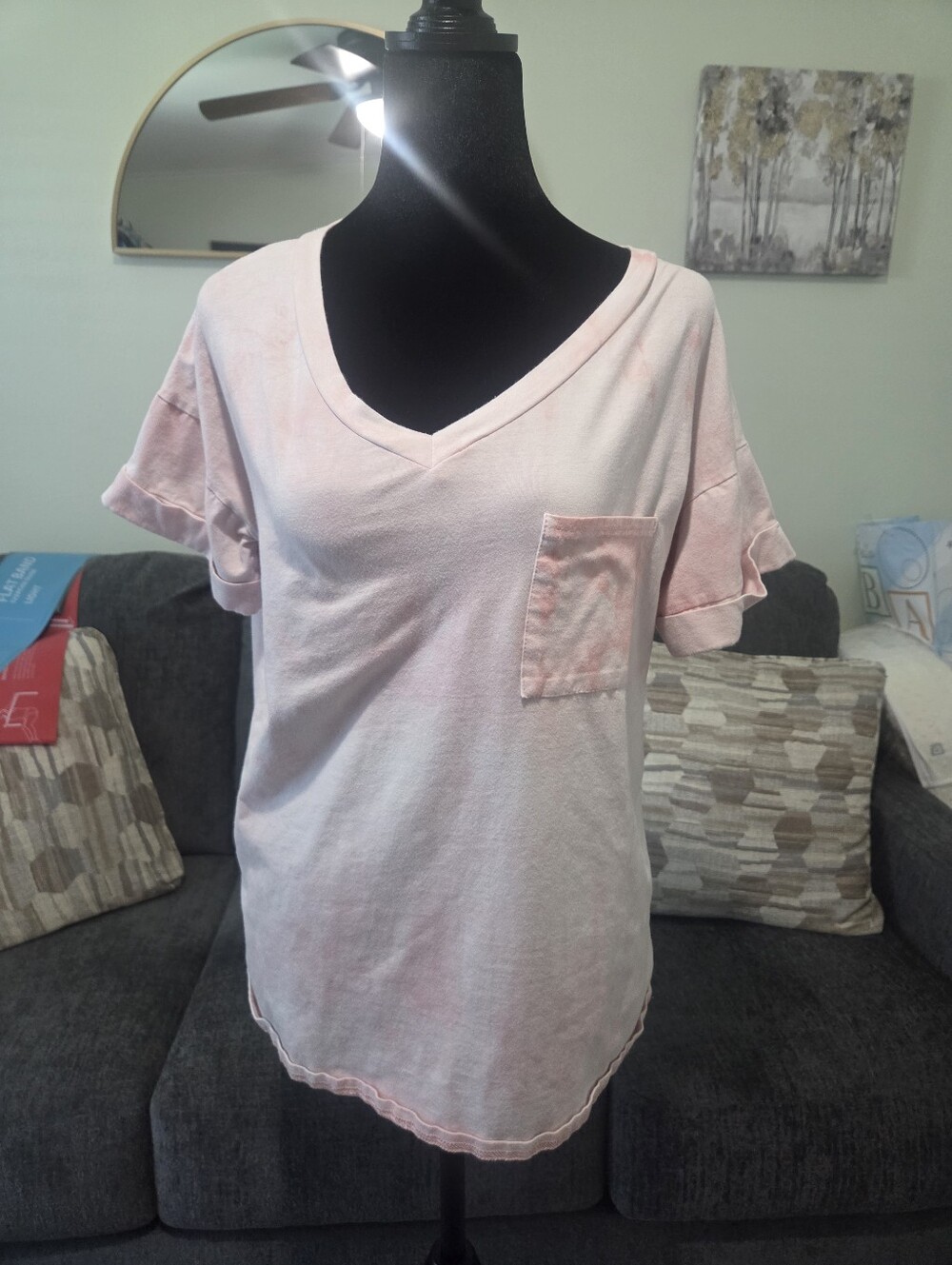 Women's Light Pink V-Neck Pocket Tee by